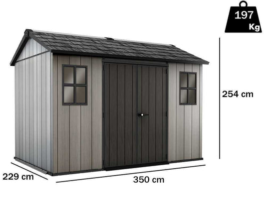 Keter Oakland 1175 – Caseta de jardín – Con ventanas delanteras – 350x229x254 cm