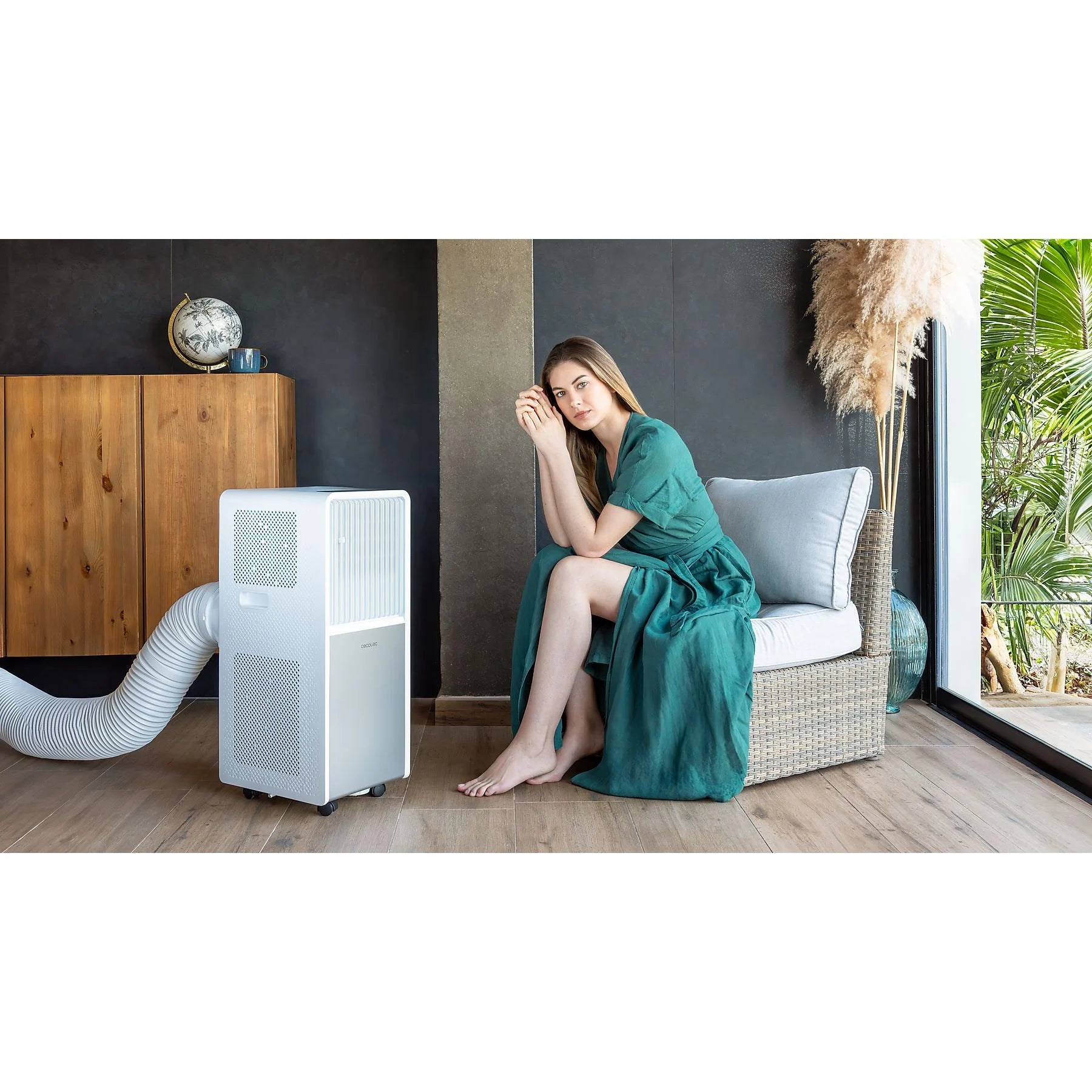 Aire acondicionado portátil – Cecotec ForceClima 9150 Style, 2250 fg/h, 2 velocidades, 25 m², 4 modos, Deshumidificador, Mando a distancia