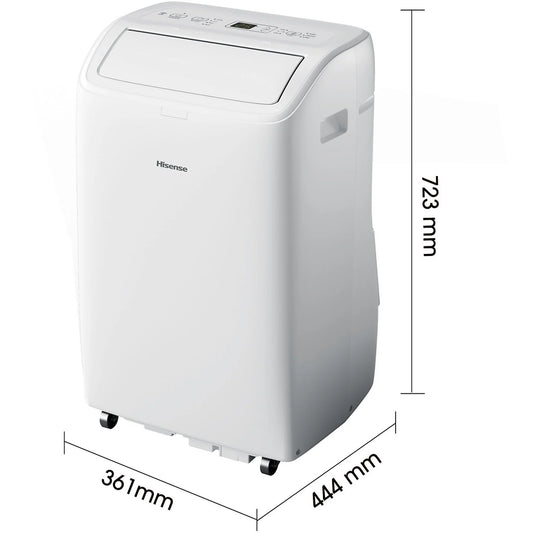 Aire acondicionado portátil – Hisense APC09QC, 2236 fg/h, 3 velocidades, Deshumidificador, Super Cool, Mando a distancia, Kit Ventana, Wi-Fi, Blanco