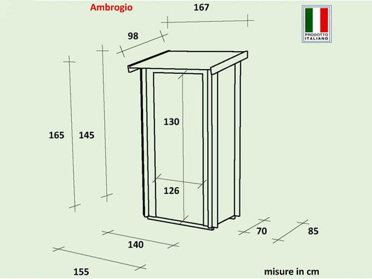 Alce Ambrogio 155×85 larice – Caseta de jardín de madera – Techo a un agua – 155x85x165 cm