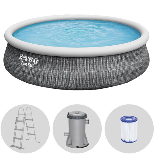 Bestway Fast Set 57372 – Ø457×107 cm – Piscina hinchable + Bomba filtro 29 W y escalera
