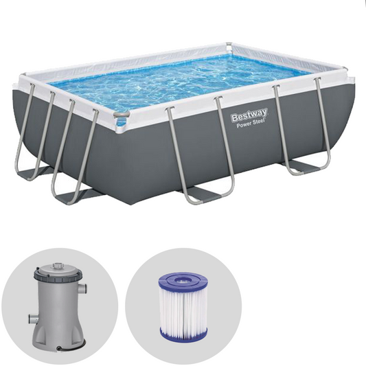Bestway Power Steel 56629 – 282x196x84 cm – Piscina desmontable + Bomba filtro 16 W