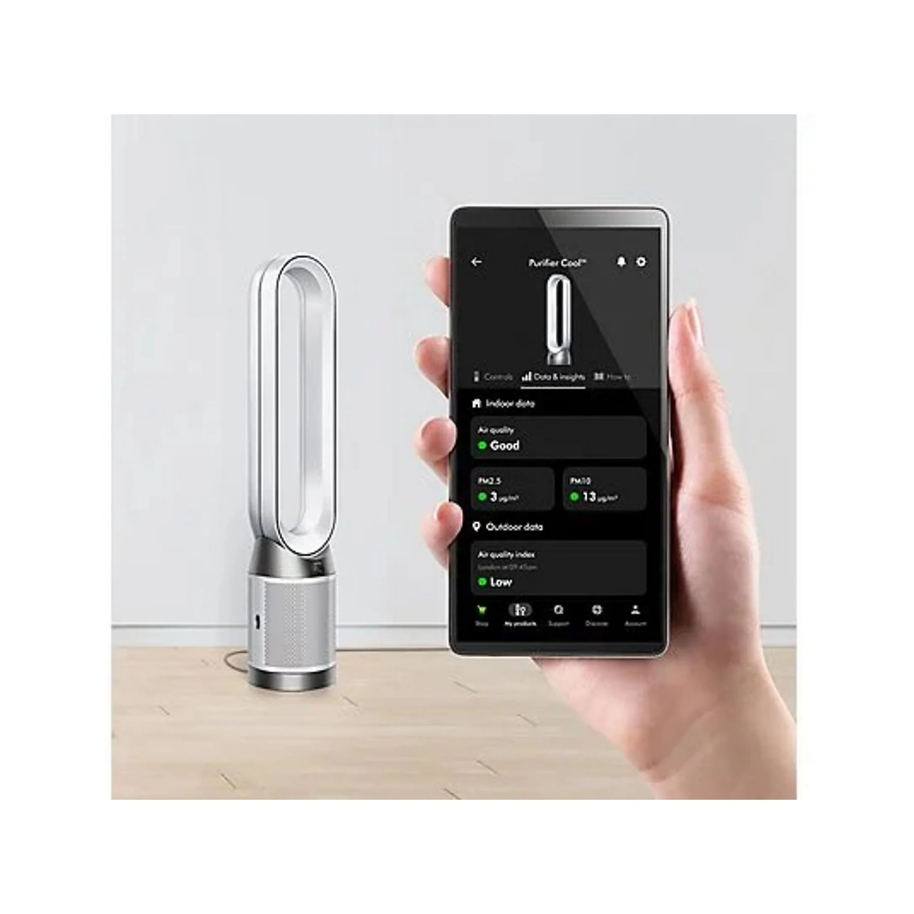 Purificador ventilador – Dyson Cool PC1, Filtro HEPA H13 y Carbón activo, Mando a distancia y Control por APP, Blanco