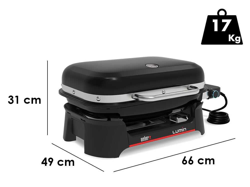 Weber Lumin Black 1502045 – Barbacoa eléctrica portátil – Parrilla 49 x 33 cm